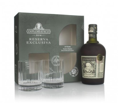 Diplomatico Reserva Exclusiva Gift Set with 2x Rum Old Fashioned Glass Dark Rum